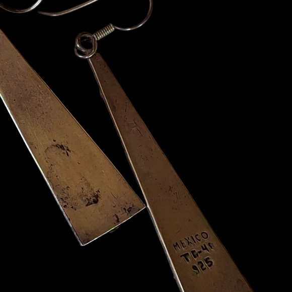 Vintage Sterling Silver 925 Chrysoprase Taxco Earrings TG-48 Weigh 11.1 grams - Picture 7 of 14